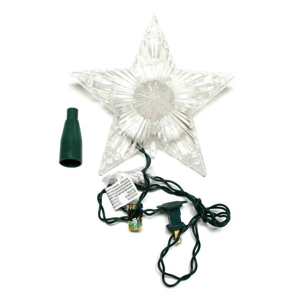 7" 10 Light 5 Point Plastic Clear Star Christmas Tree Topper